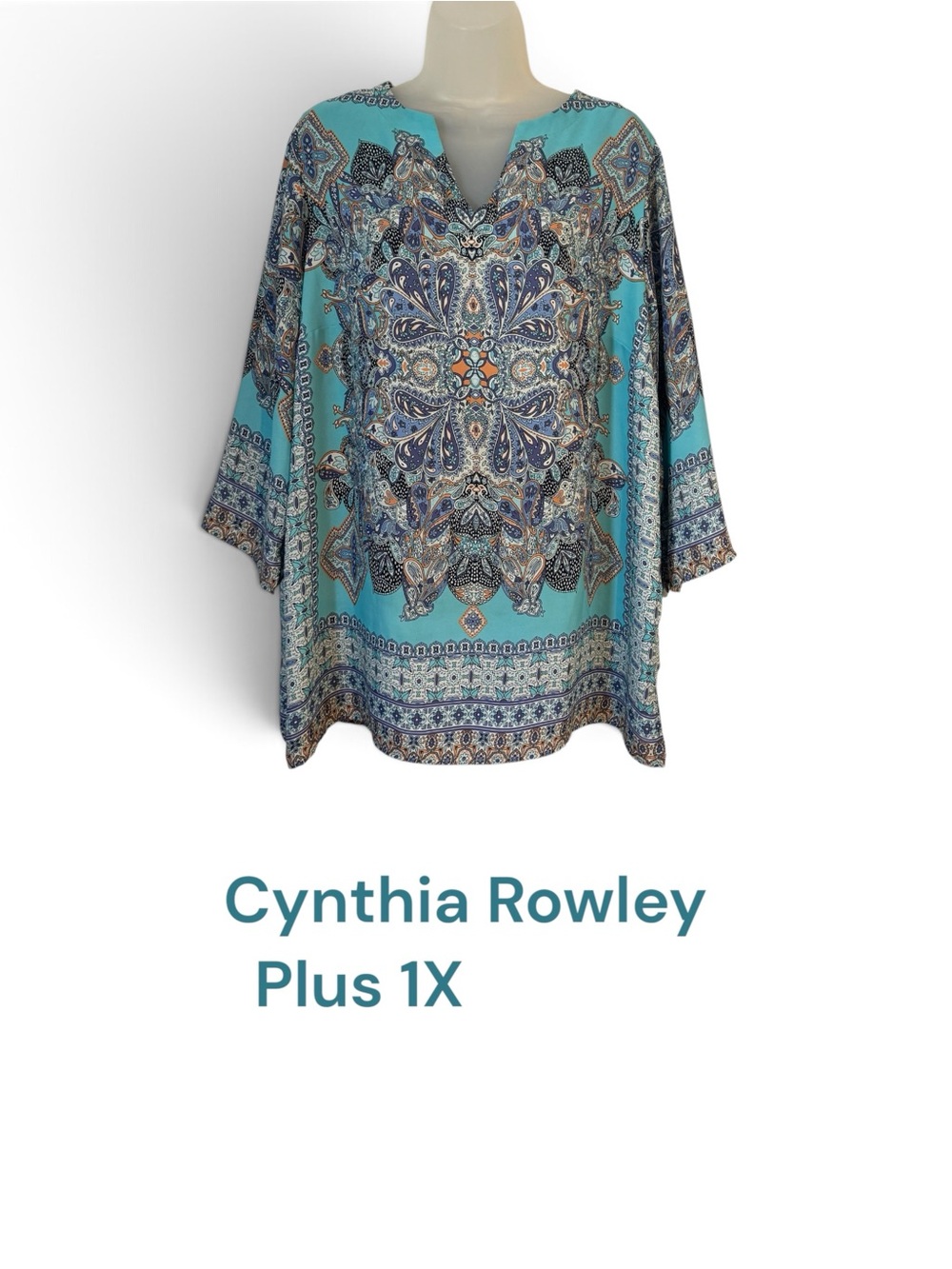 GORGEOUS  Cynthia Rowley Plus Size Turquoise Paisley Print Tunic - Plus 1X   #L